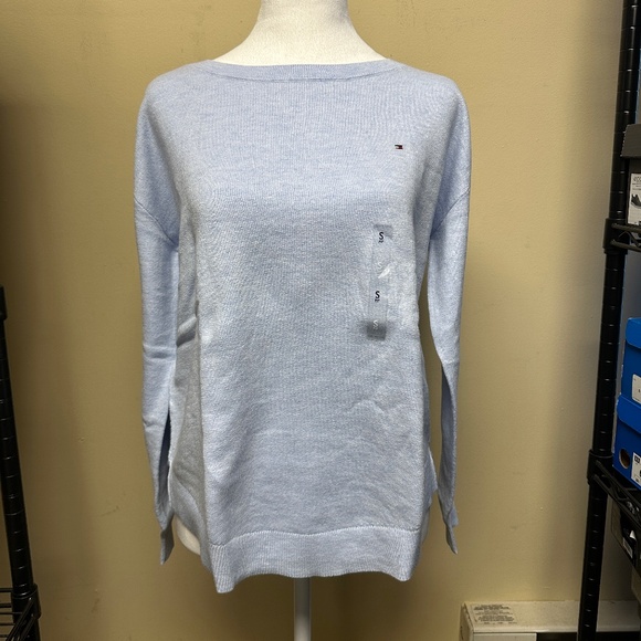 NWT! Tommy Hilfiger Women's Knit Sweater Crewneck Cotton In Blue Size S - Picture 1 of 6